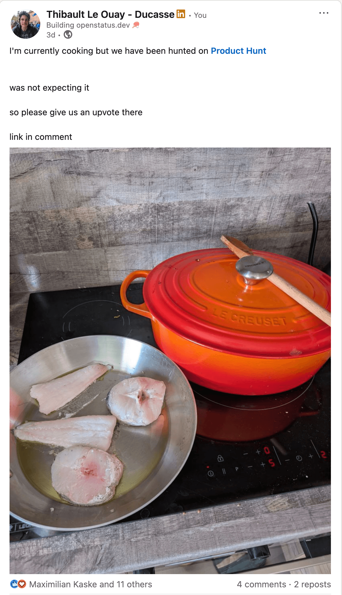 My linkedin post about the producthunt launch